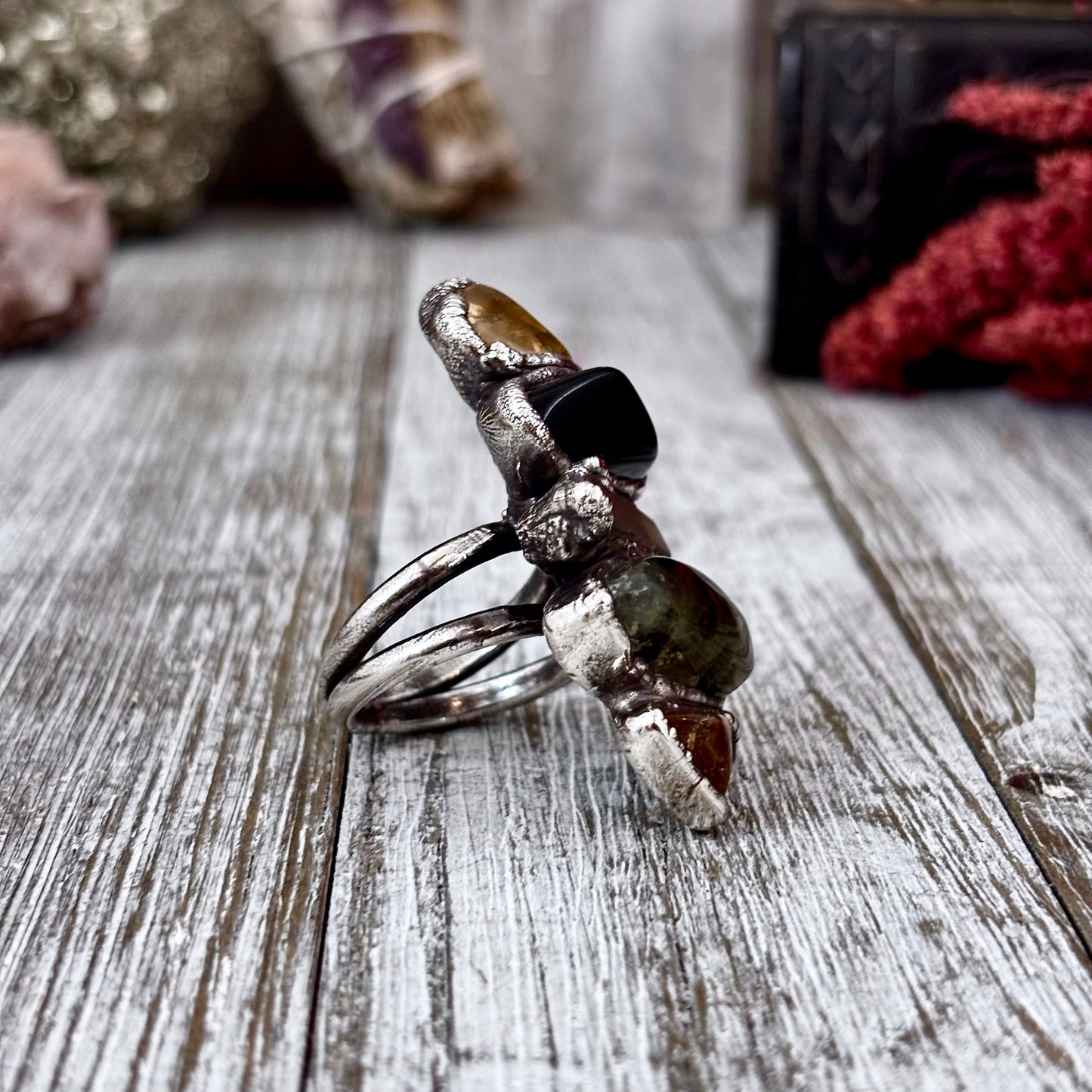 Multi Stone Citrine Obsidian Prehnite Smoky Quartz Ring In Silver Size 8.5 / Foxlark Collection