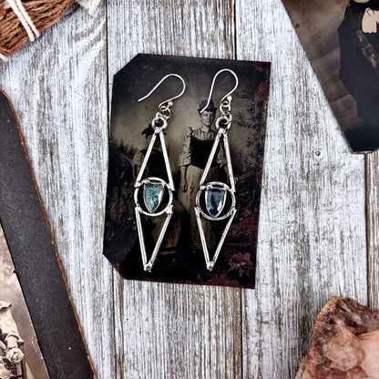 Blue Kyanite Fine Silver Crystal Earrings / Long Dangle Witchy Earrings