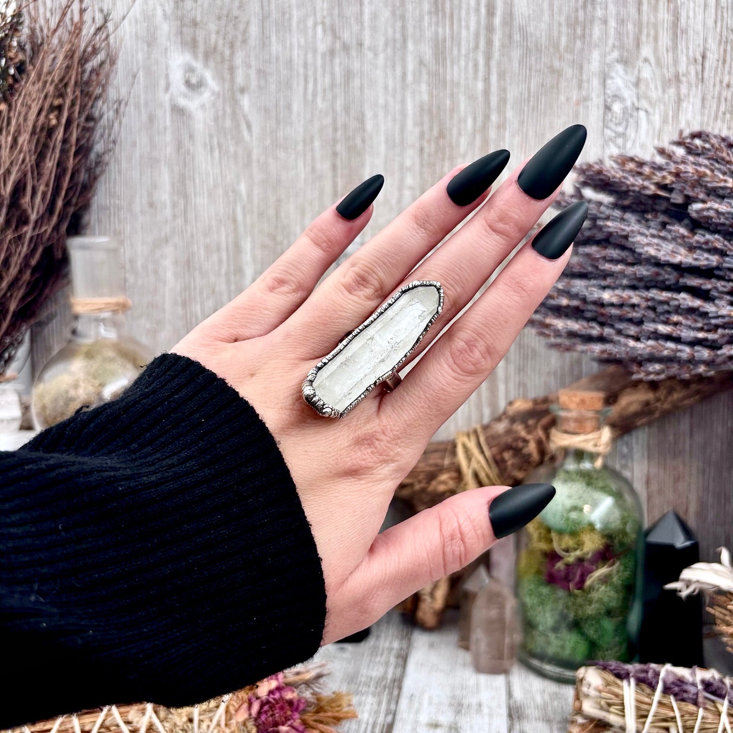 Raw Clear Quartz Crystal Ring Set in Fine Silver Size 9 / Foxlark Collection - One of a Kind