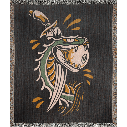 Snake Head Traditional Tattoo Style Woven Fringe Blanket / / Wall tapestry or throw for sofa, maximalist decor,  tattoo home decor (Copy) (Copy)