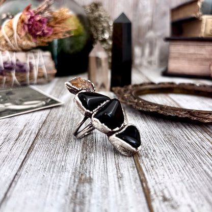 Multi Stone Black Obsidian Star Raw Citrine In Silver Size 7 / Foxlark Collection