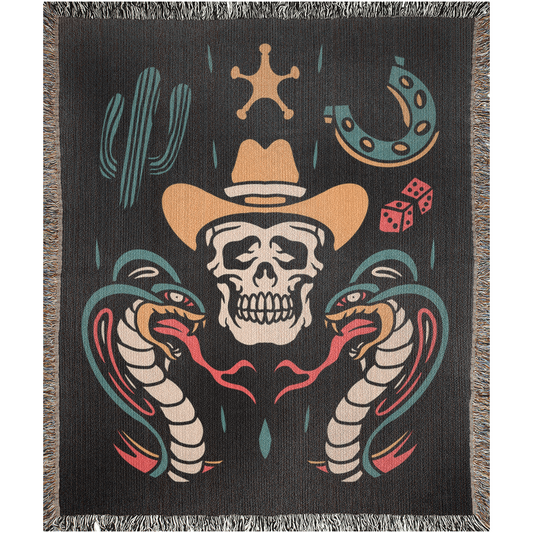 Western Cowboy Cobra Traditional Tattoo Style Woven Fringe Blanket / / Wall tapestry, throw for sofa, maximalist decor, tattoo home decor