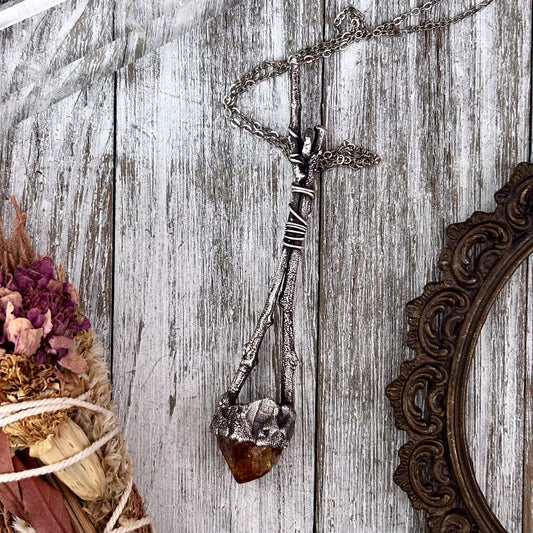 Raw Citrine Crystal Necklace in Silver / Sticks & Stones Collection