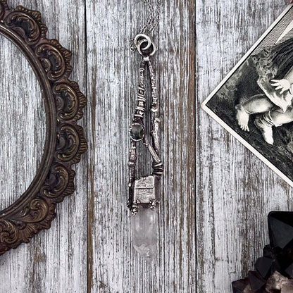 Raw Clear Quartz Moss Agate Crystal Necklace in Silver / Sticks & Stones Collection