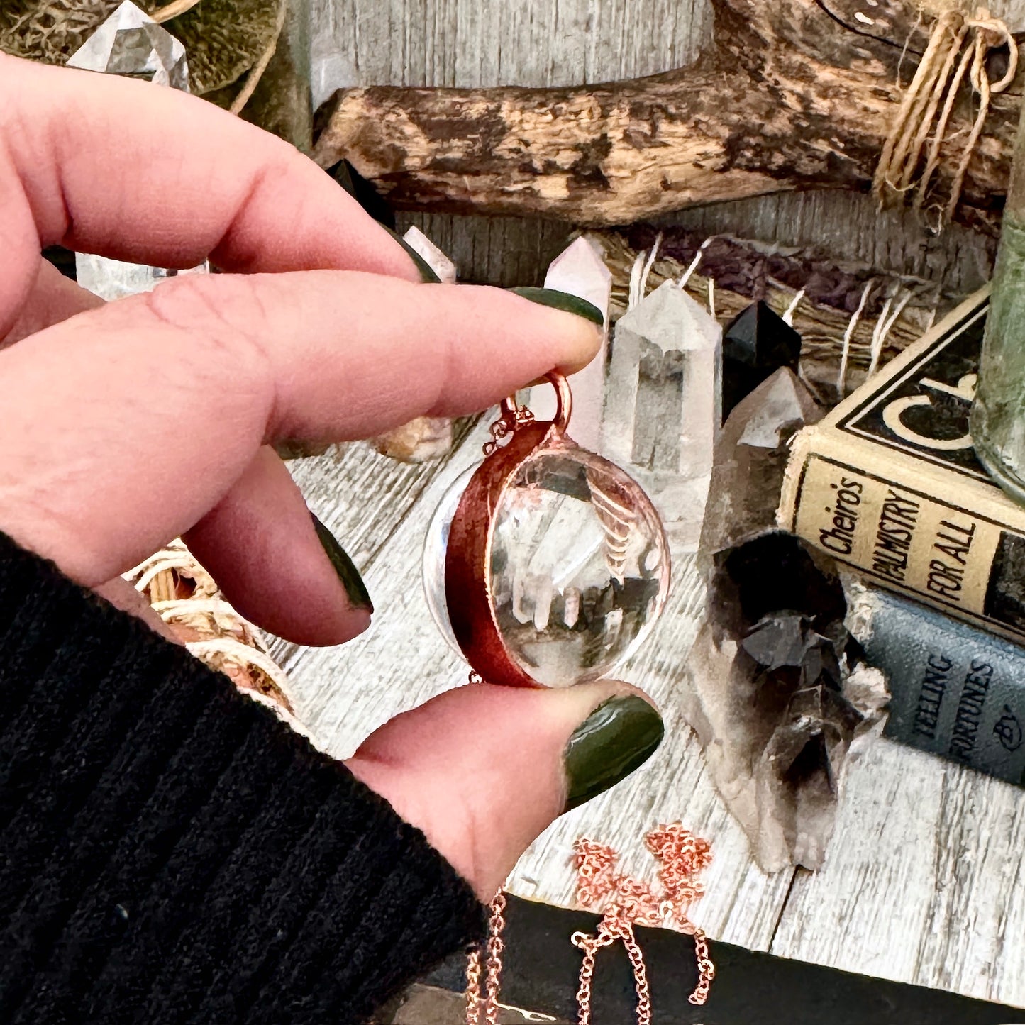 Clear Quartz Crystal Ball Necklace in Copper / Foxlark Collection