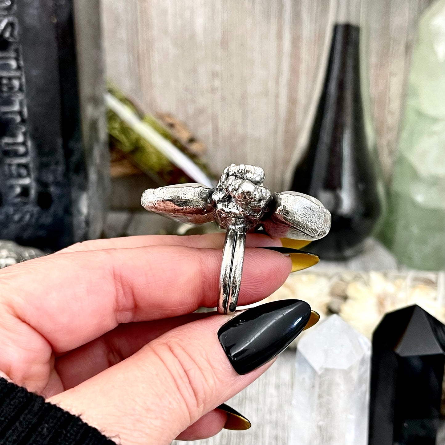 Size 8 Crystal Ring - Three Stone Clear Quartz Ring in Silver / Foxlark Collection - One of a Kind