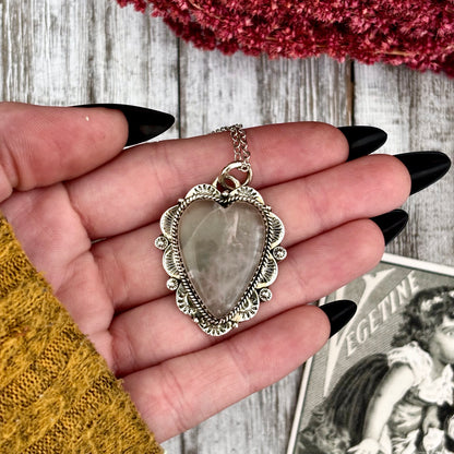 Rose Quartz Crystal Heart Necklace in Sterling Silver  -Designed by FOXLARK Collection