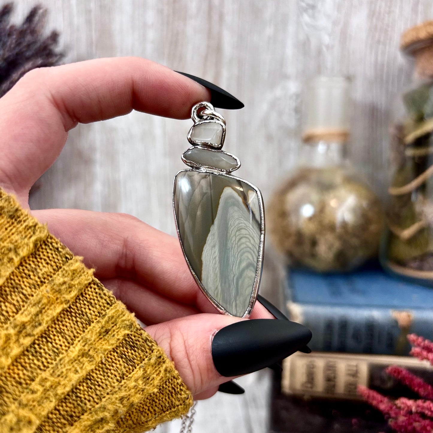 Multi Stone Peach Moonstone Imperial Jasper Necklace Silver / Foxlark Collection