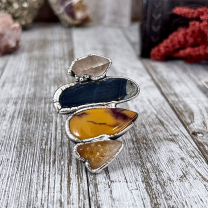 Multi Stone Citrine Mookaite Blue Tigers Eye Herkimer Diamond Ring In Silver Size 9 / Foxlark Collection