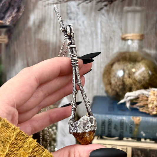 Raw Citrine Crystal Necklace in Silver / Sticks & Stones Collection