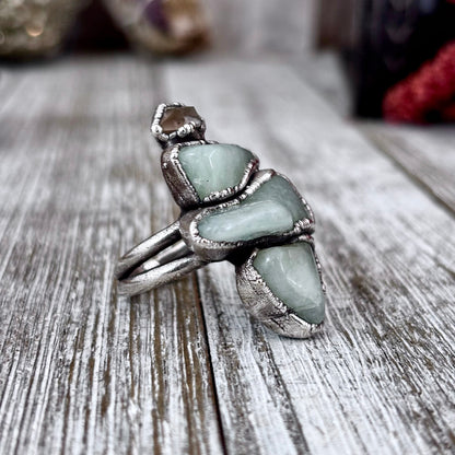 Multi Stone Aquamarine Herkimer Diamond Ring In Silver Size 6.5 / Foxlark Collection