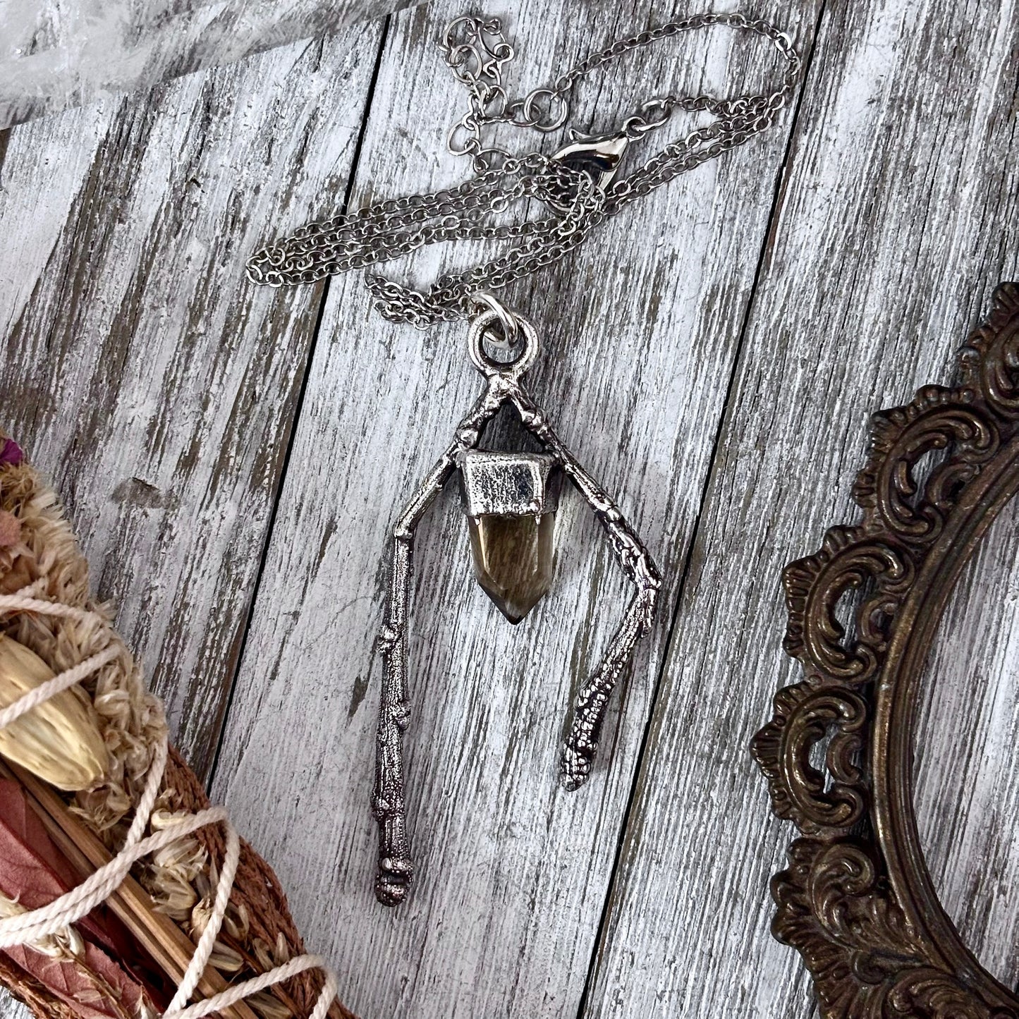 Raw Citrine Crystal Necklace in Silver / Sticks & Stones Collection