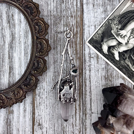 Raw Clear Quartz Moss Agate Crystal Necklace in Silver / Sticks & Stones Collection