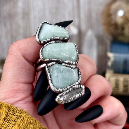Multi Stone Aquamarine Clear Quartz Ring In Silver Size 8.5 / Foxlark Collection