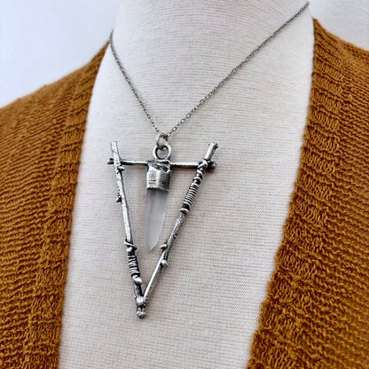 Raw Clear Quartz Crystal Necklace in Silver / Sticks & Stones Collection