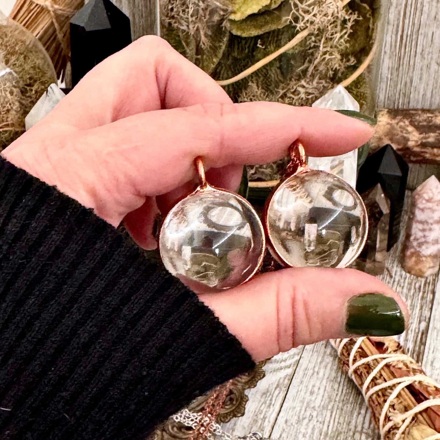 Clear Quartz Crystal Ball Necklace in Copper / Foxlark Collection