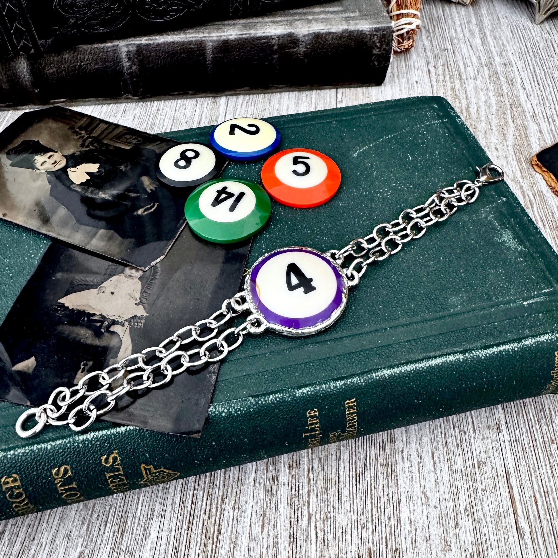Playing Games - #4 Pool Ball Bracelet Fine Silver / One of a Kind.