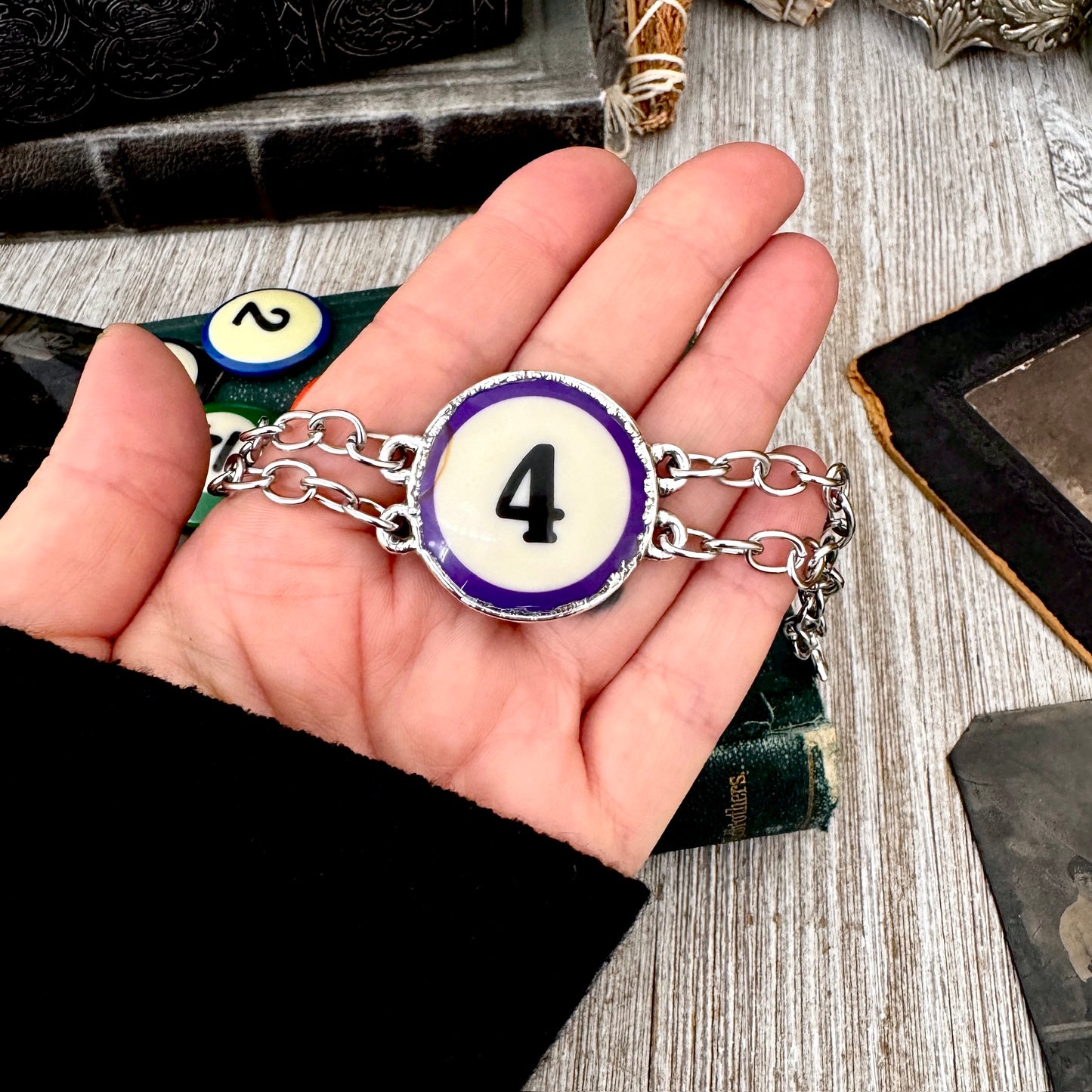 Playing Games - #4 Pool Ball Bracelet Fine Silver / One of a Kind.