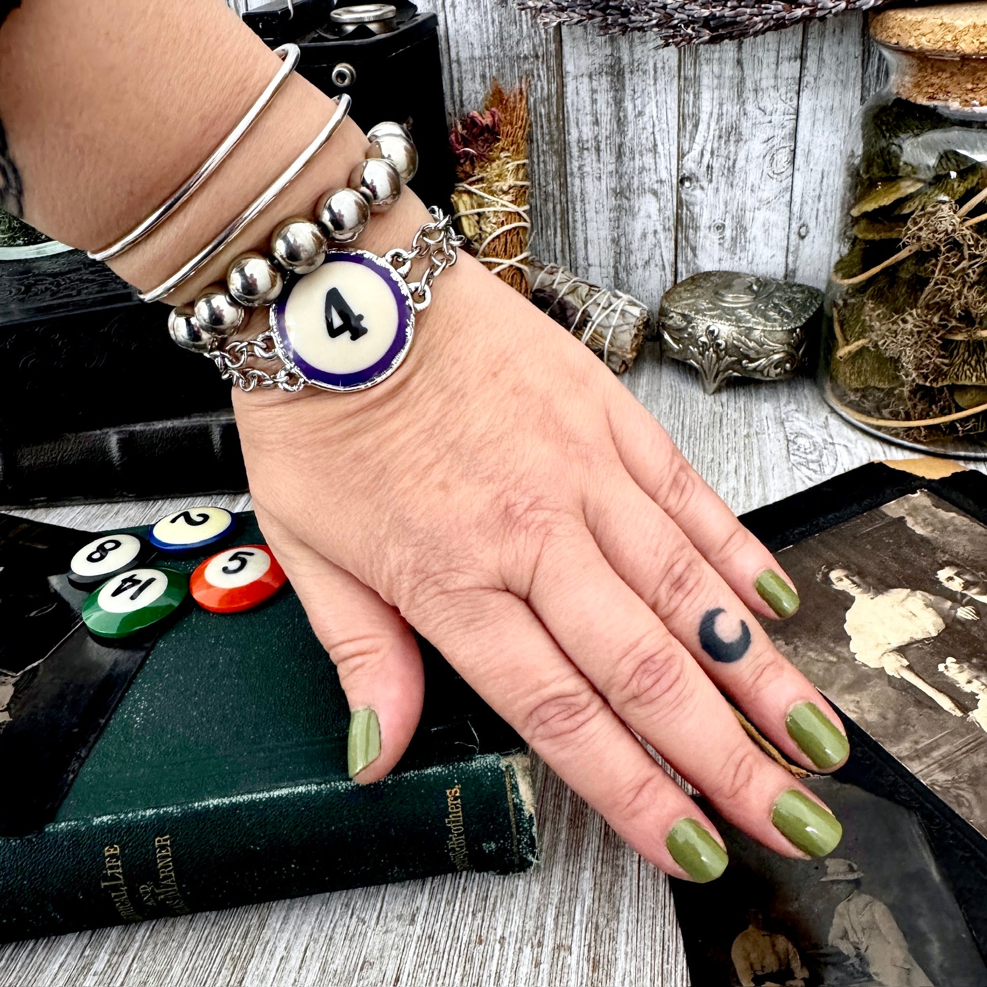 Playing Games - #4 Pool Ball Bracelet Fine Silver / One of a Kind.