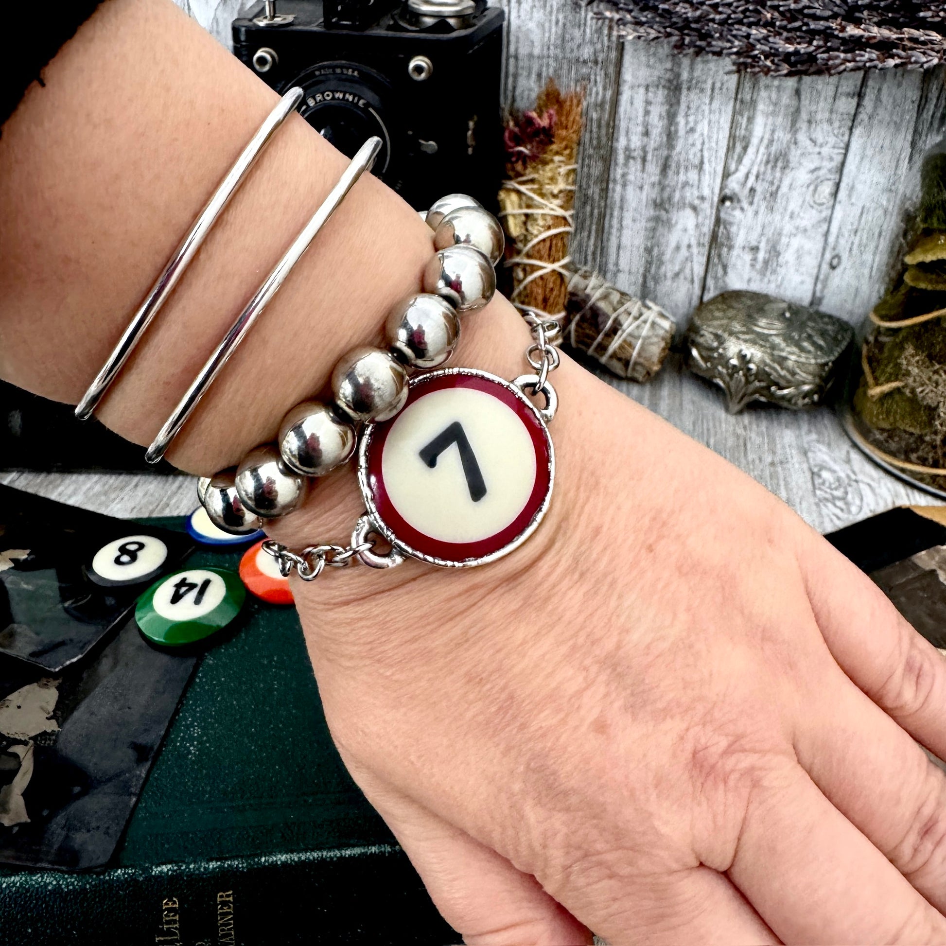 Playing Games - #7 Pool Ball Bracelet Fine Silver / One of a Kind.