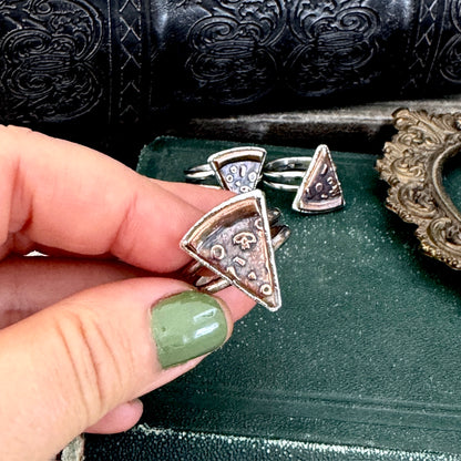 Lucky Penny Club - Pizza Slice Ring Size 8 or 9  Fine Silver - Foxlark Collection
