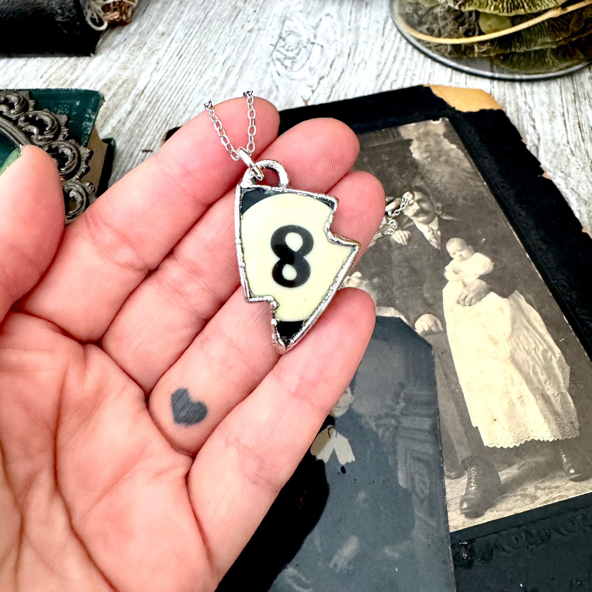 Playing Games - #8 Vintage Pool Ball Necklace Fine Silver - One of a Kind.
