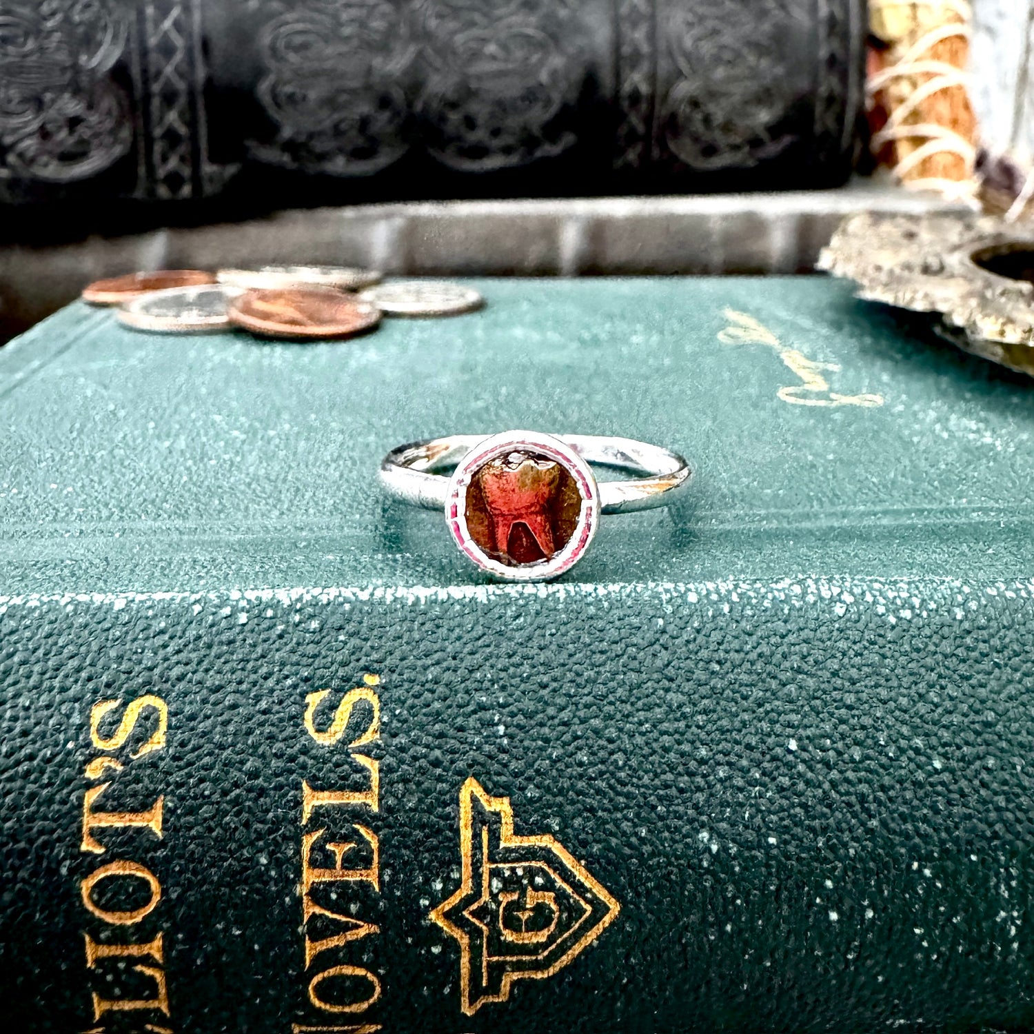 Lucky Penny Club - Brass Tooth Fairy Ring Size 7 8 9 10 Fine Silver - Foxlark Collection FOXLARK