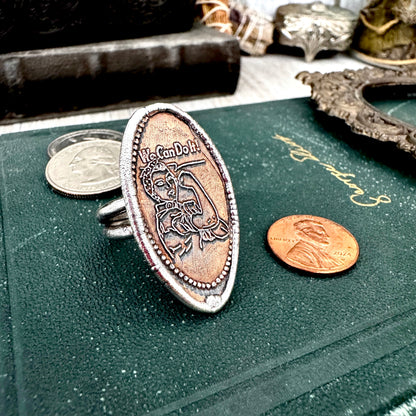 Lucky Penny Club - Vintage Rosie Riveter Pressed Penny Ring Fine Silver Size 10 / One of a Kind