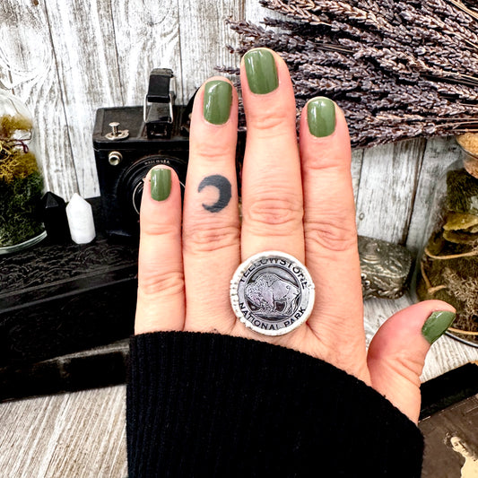 Lucky Penny Club - Vintage Collectible Yellowstone National Park Token Ring Fine Silver Size 10 / One of a Kind
