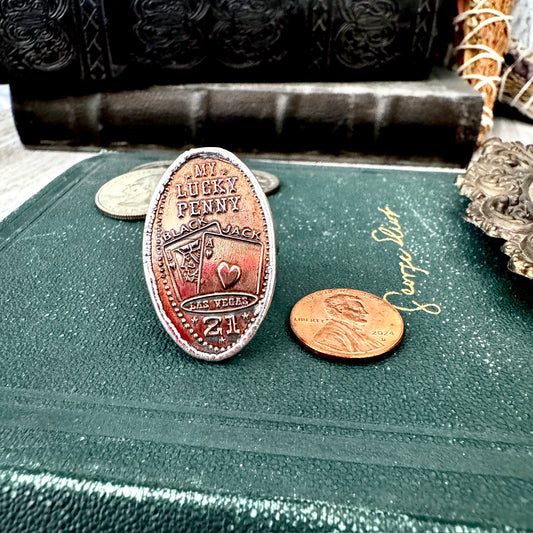 Lucky Penny Club -Vintage Las Vegas Pressed Penny Ring Fine Silver Size 7.5 / One of a Kind