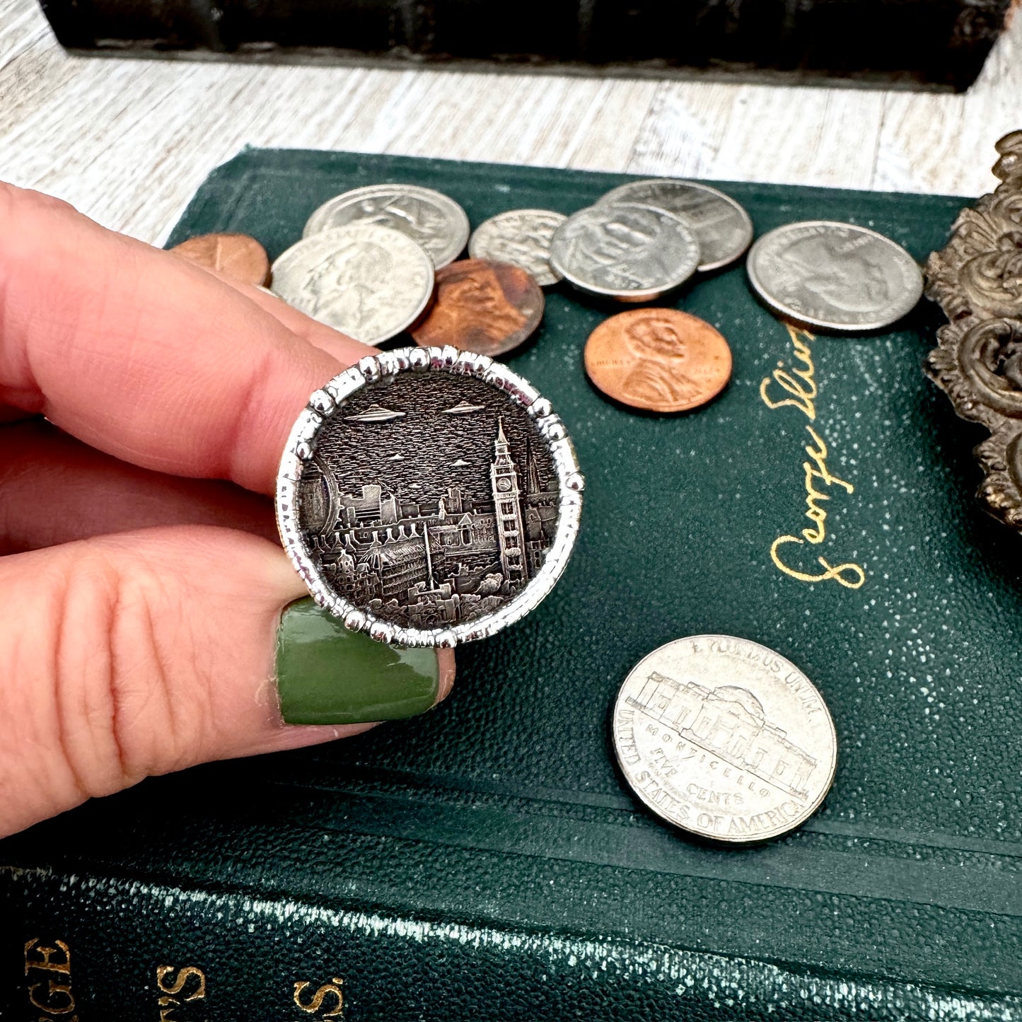 Lucky Penny Club - HOBO UFO London Coin Ring Fine Silver Size 9.5 / One of a Kind