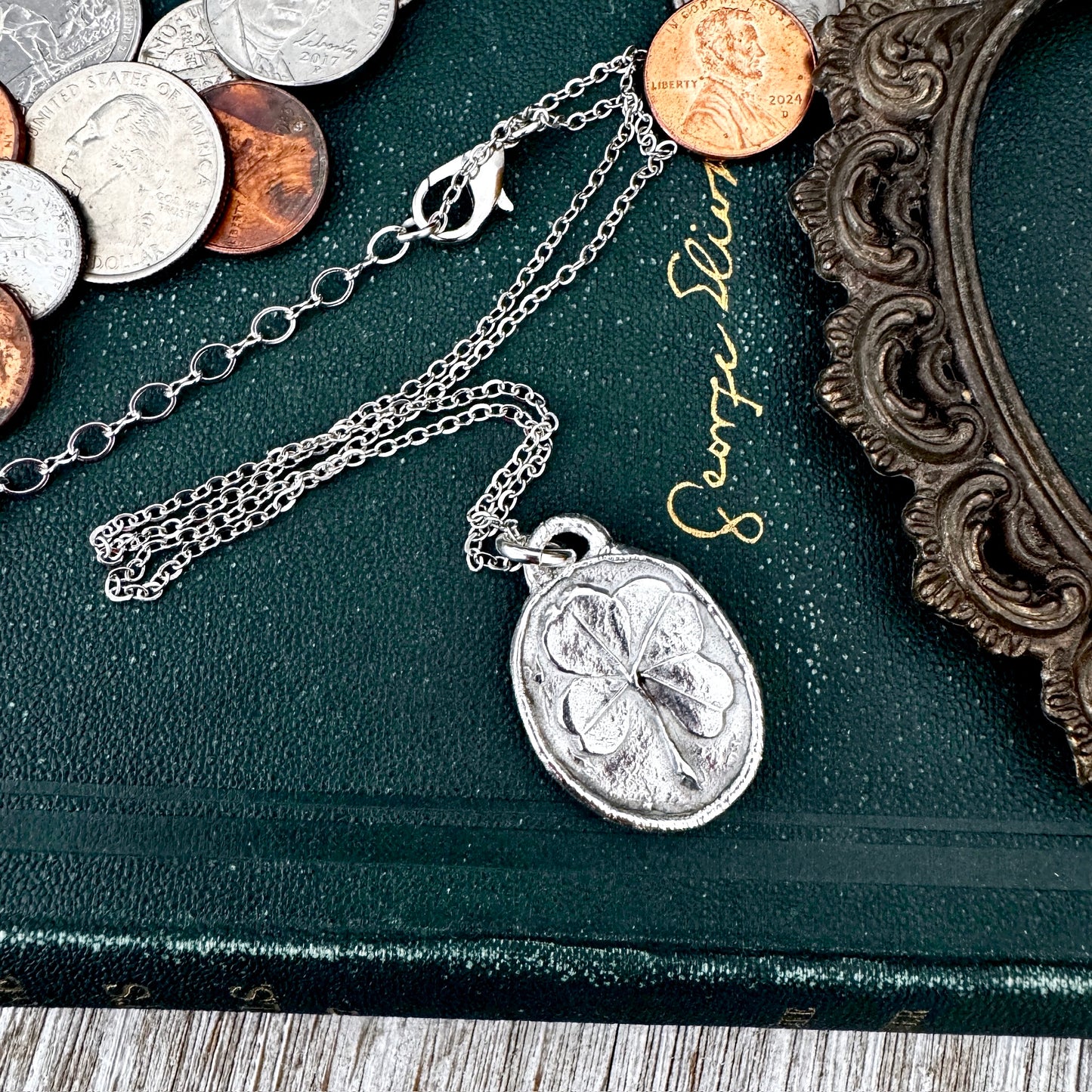 Lucky Penny Club - Four Leaf Clover Good Luck Necklace Fine Silver - One of a Kind