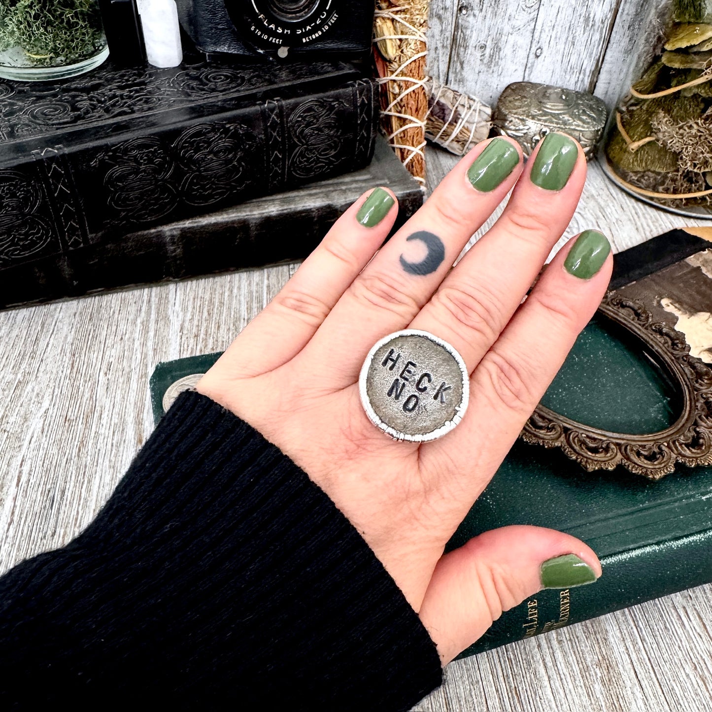 Lucky Penny Club -Blacksmith-forged Heck No Coin Ring Fine Silver Size 9 / One of a Kind