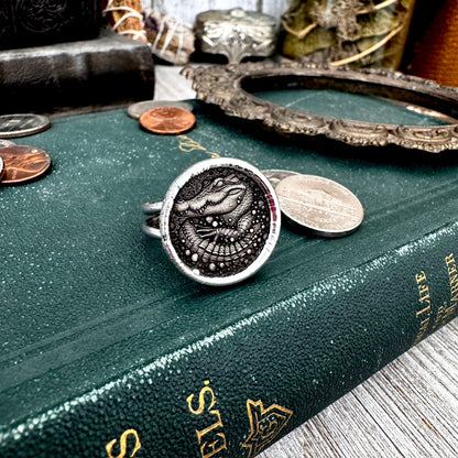 Lucky Penny Club - HOBO Nickel Alligator Coin Ring Fine Silver Size 7.5 / One of a Kind