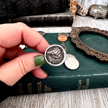 Lucky Penny Club - HOBO Nickel Alligator Coin Ring Fine Silver Size 7.5 / One of a Kind