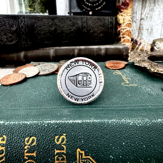Lucky Penny Club - Vintage Collectible NYC Subway National Parks Token Ring Fine Silver Size 8 / One of a Kind