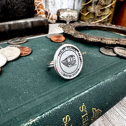 Lucky Penny Club - Vintage Collectible NYC Subway National Parks Token Ring Fine Silver Size 8 / One of a Kind