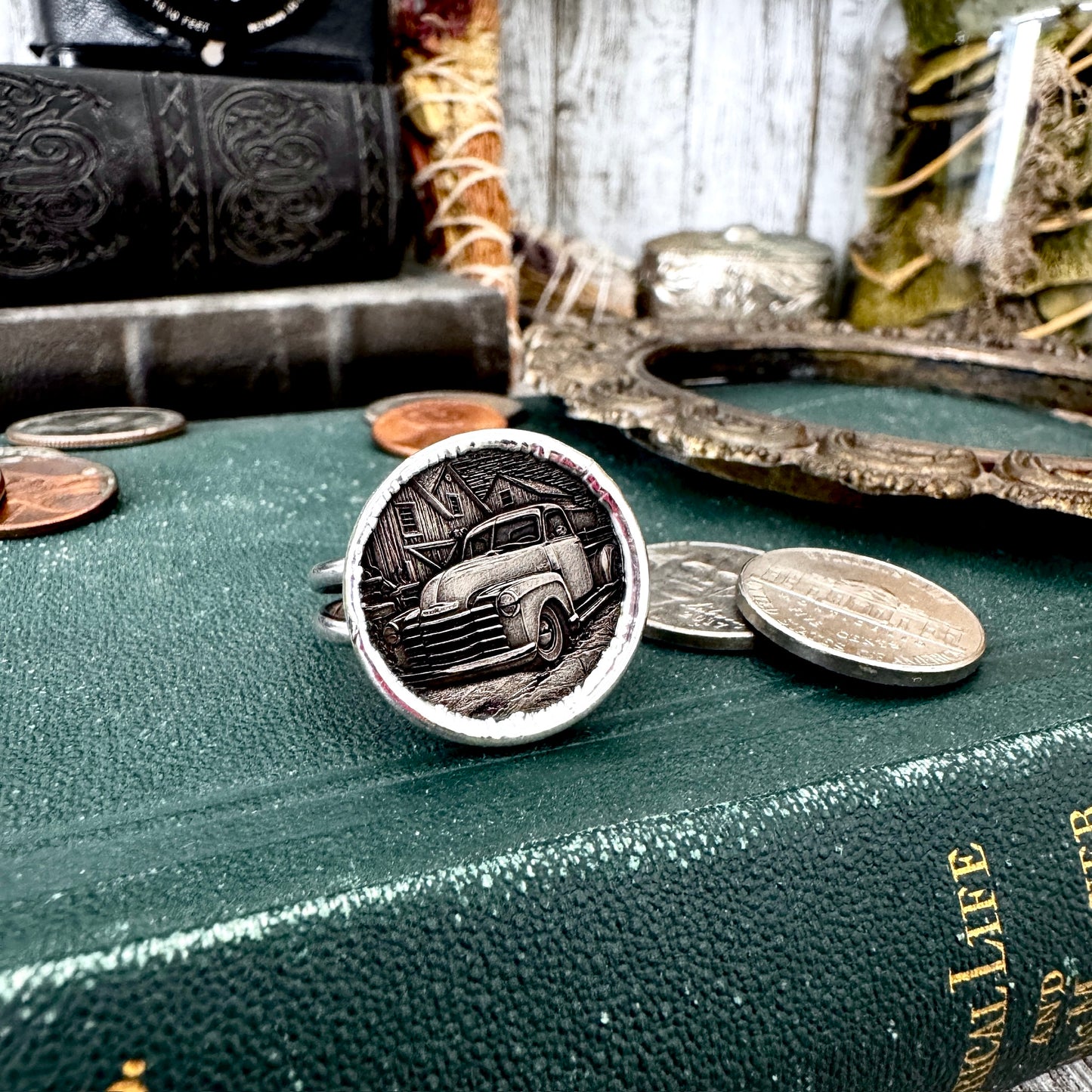 Lucky Penny Club - HOBO Nickel Vintage Truck Coin Ring Fine Silver Size 11 / One of a Kind