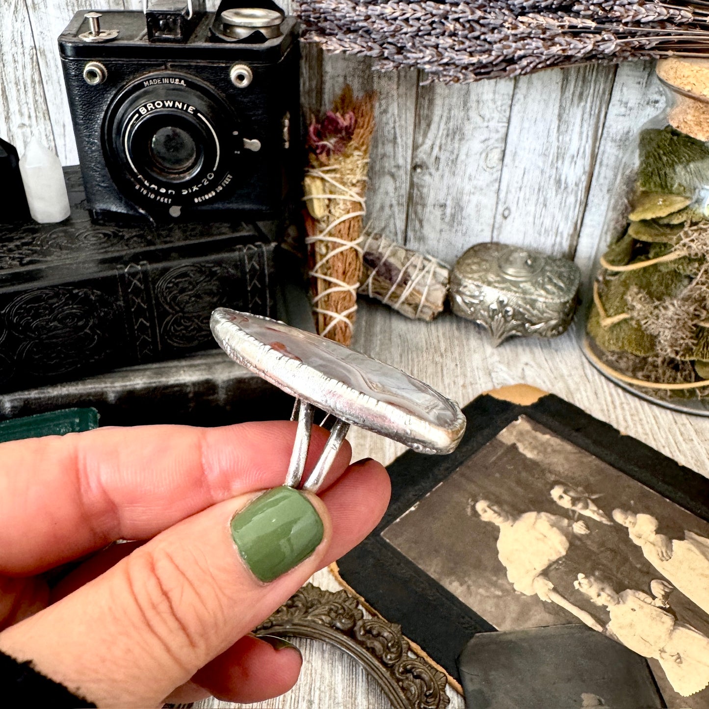 The Colossal Collection - Crazy Lace Agate Crystal Ring Fine Silver Size 8 / One of a Kind