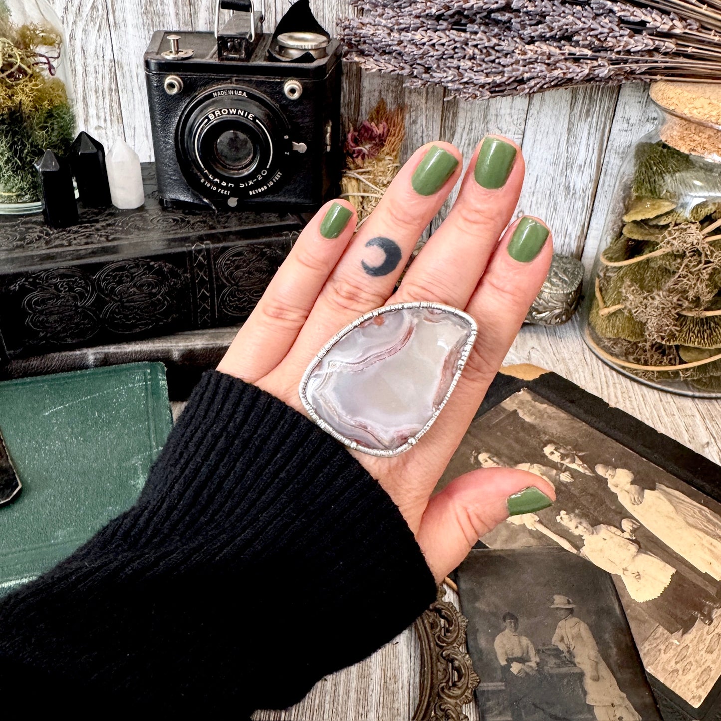 The Colossal Collection - Crazy Lace Agate Crystal Ring Fine Silver Size 8 / One of a Kind