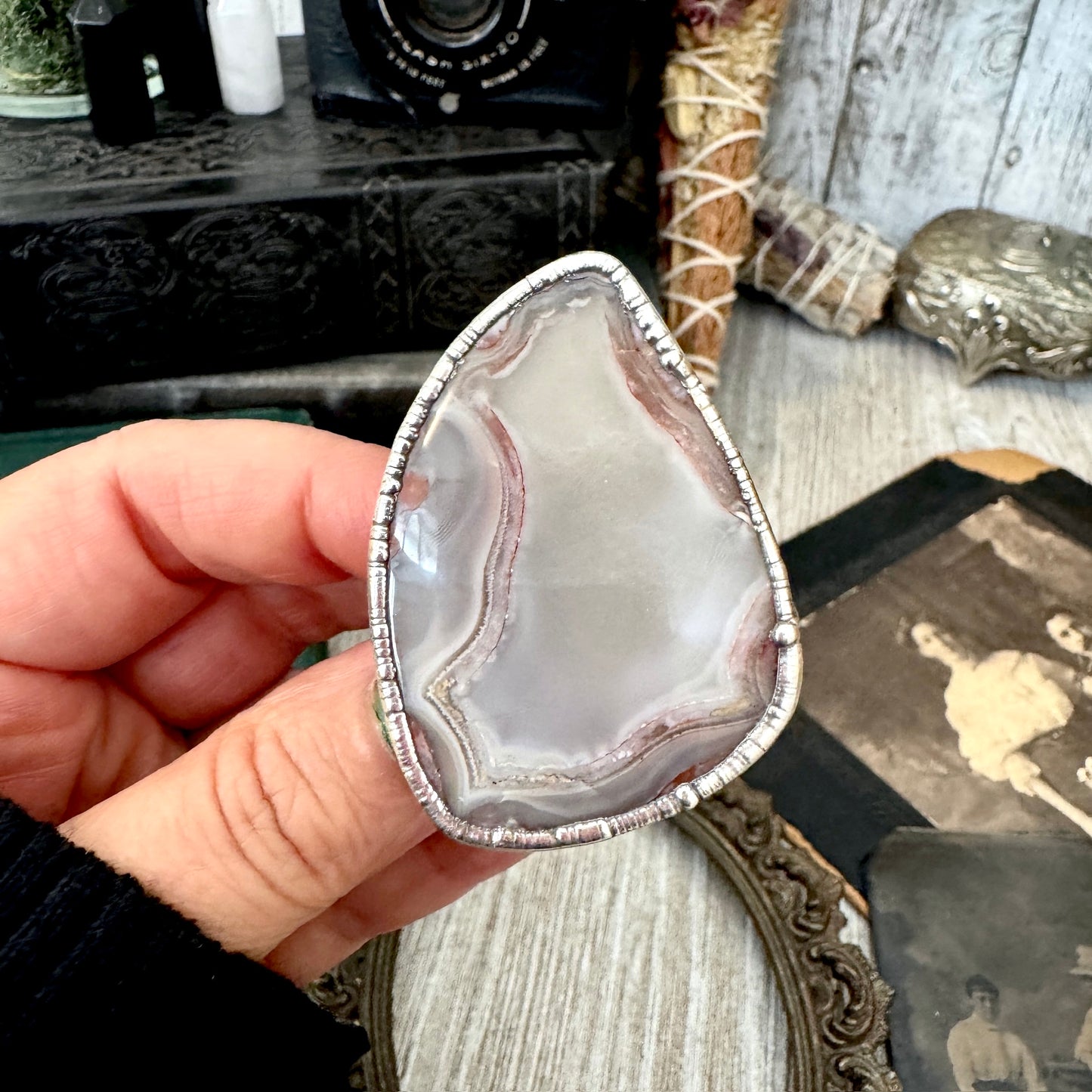 The Colossal Collection - Crazy Lace Agate Crystal Ring Fine Silver Size 8 / One of a Kind
