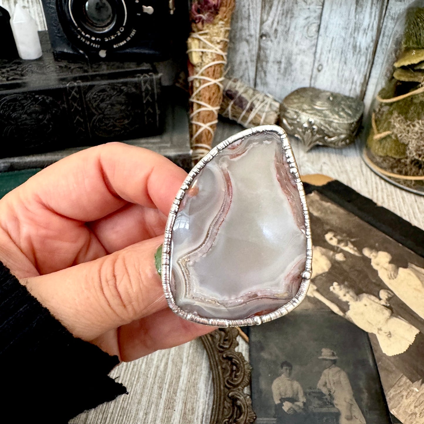 The Colossal Collection - Crazy Lace Agate Crystal Ring Fine Silver Size 8 / One of a Kind