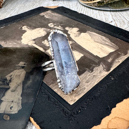 The Colossal Collection - Aqua Aura Quartz Crystal Ring Set in Fine Silver Size 10 / One of a Kind FOXLARK
