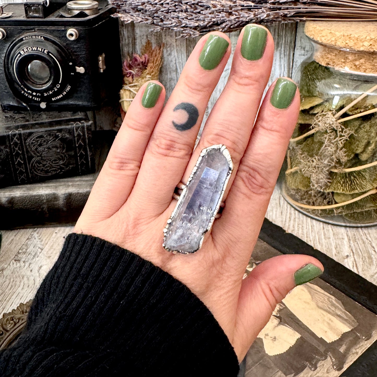 The Colossal Collection - Aqua Aura Quartz Crystal Ring Set in Fine Silver Size 10 / One of a Kind FOXLARK
