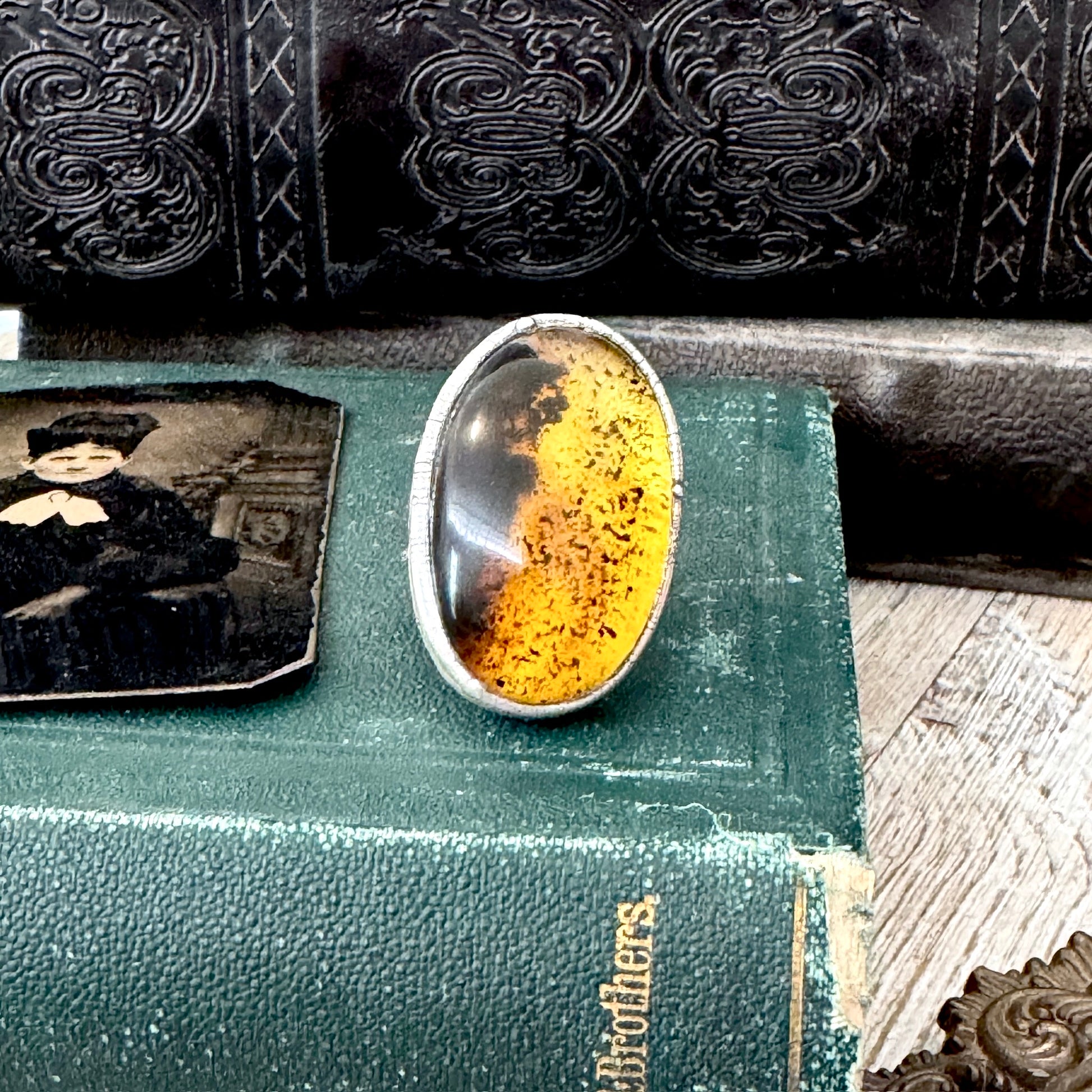 The Colossal Collection - Baltic Amber Ring Fine Silver Size 7.5 / One of a Kind FOXLARK