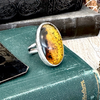 The Colossal Collection - Baltic Amber Ring Fine Silver Size 7.5 / One of a Kind FOXLARK