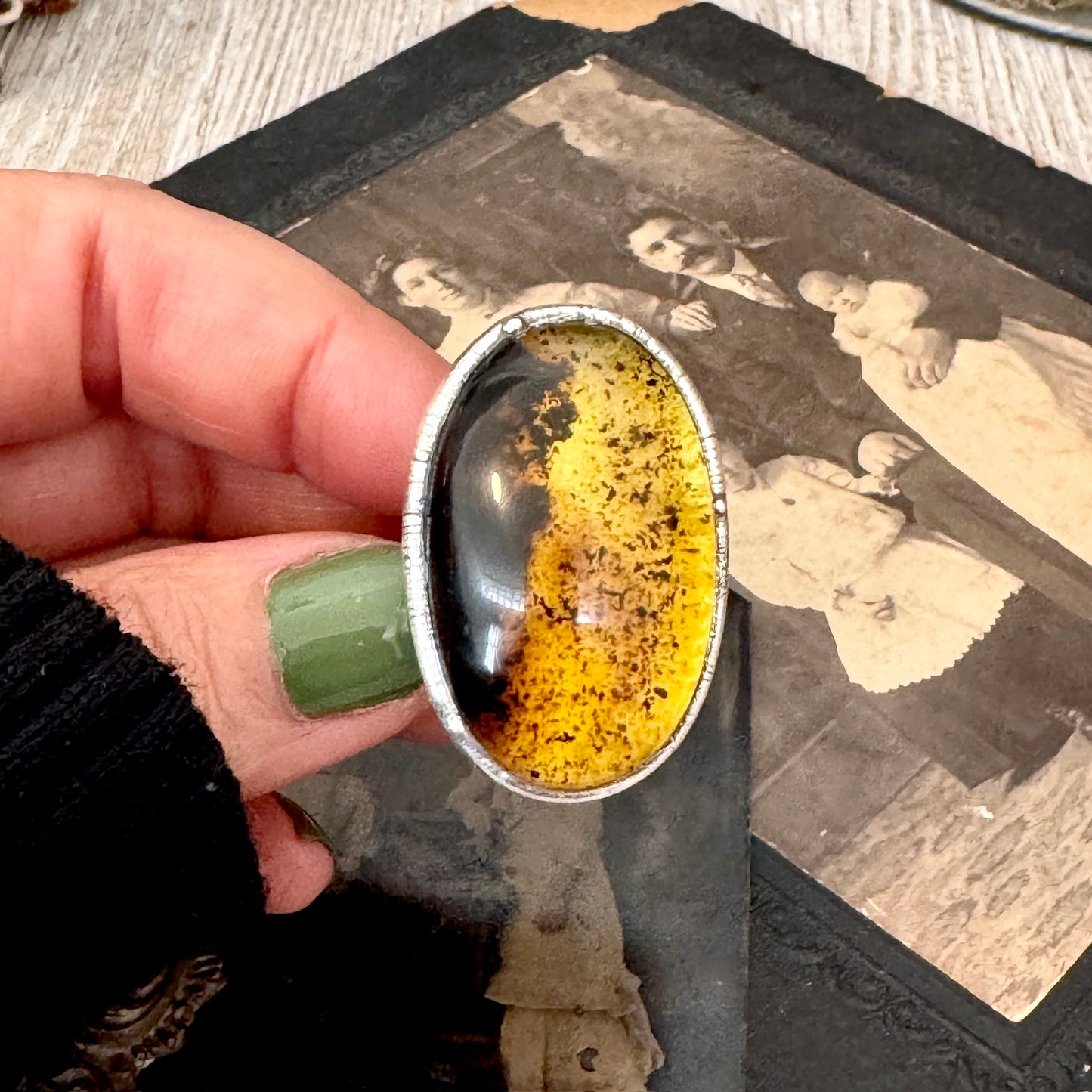 The Colossal Collection - Baltic Amber Ring Fine Silver Size 7.5 / One of a Kind FOXLARK