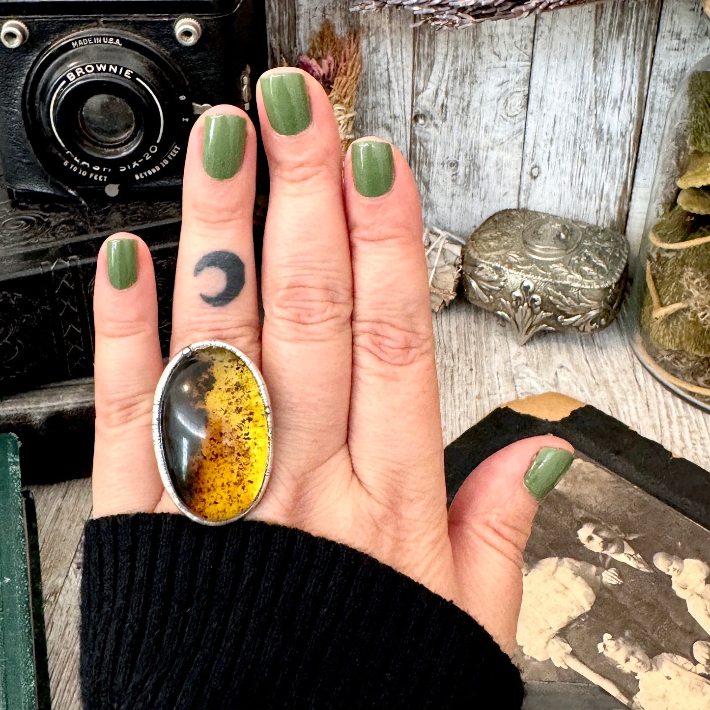 The Colossal Collection - Baltic Amber Ring Fine Silver Size 7.5 / One of a Kind FOXLARK