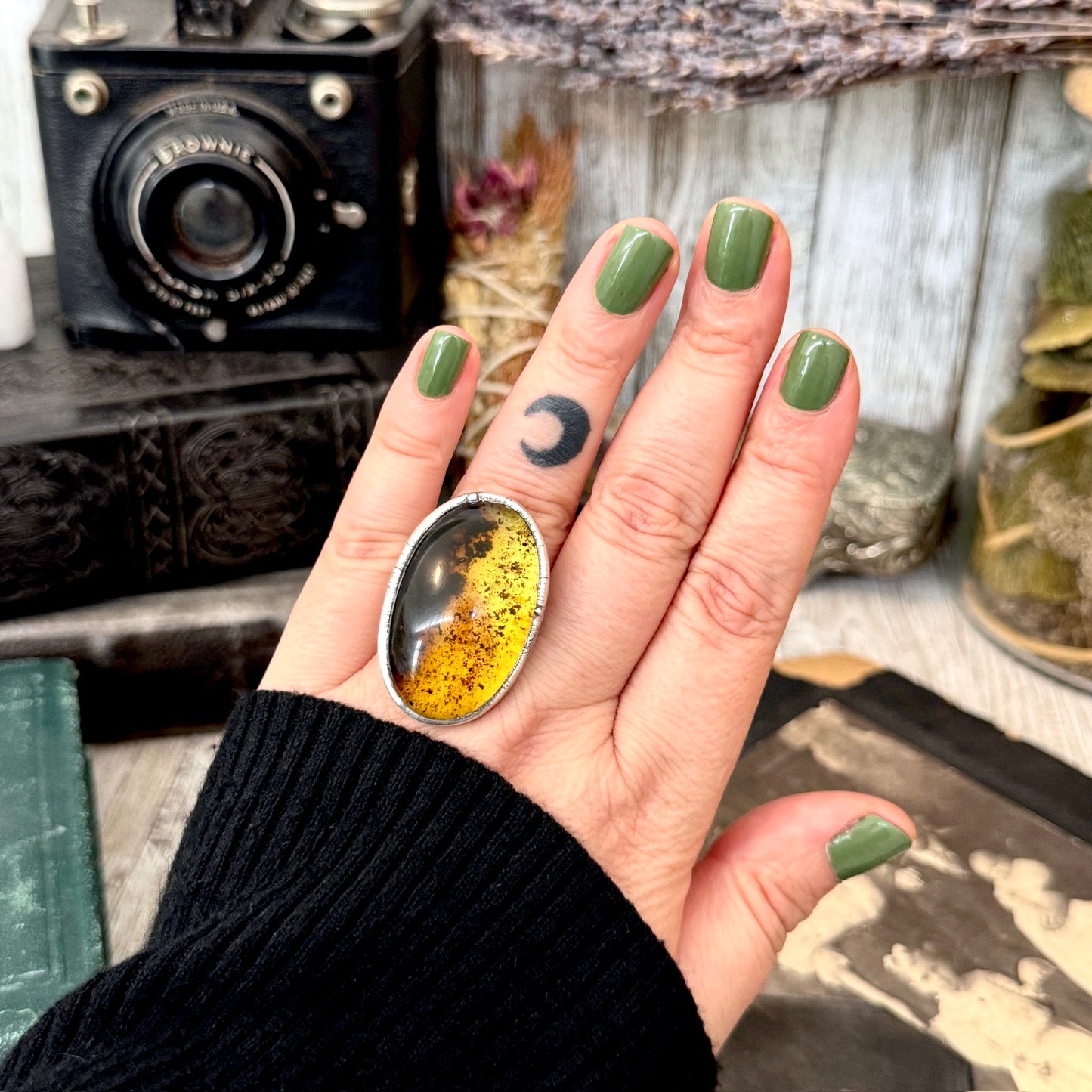 The Colossal Collection - Baltic Amber Ring Fine Silver Size 7.5 / One of a Kind FOXLARK