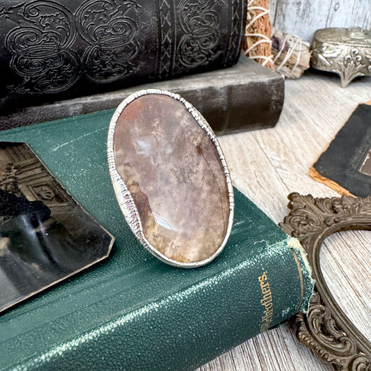 The Colossal Collection - Fancy Moss Agate Crystal Ring Set in Fine Silver Size 8.5 / One of a Kind